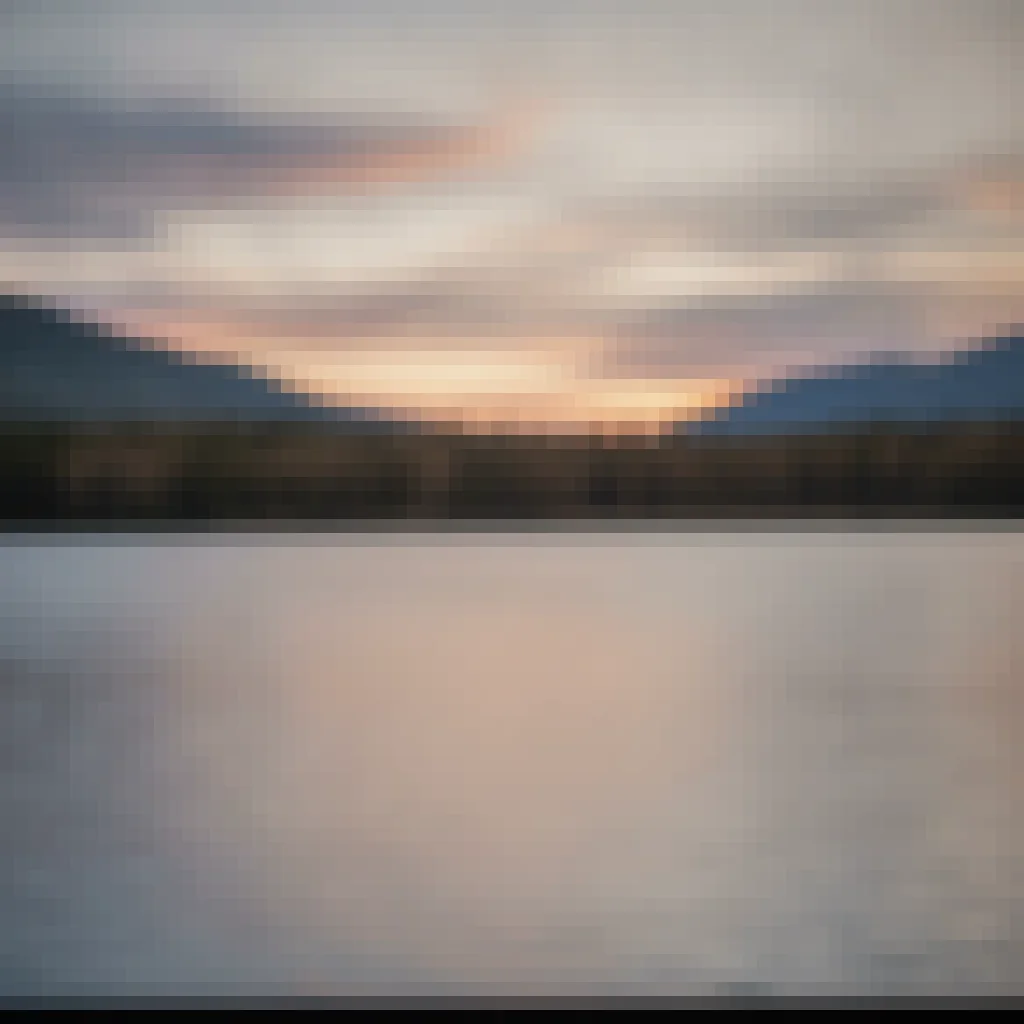 Soft, muted-color mountain lake sunset photo lacking fine detail at full screen size