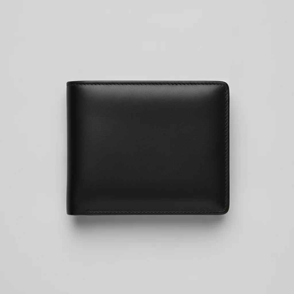 Same wallet product photo converted to 4K quality with sharp stitching, leather grain, and crisp edges