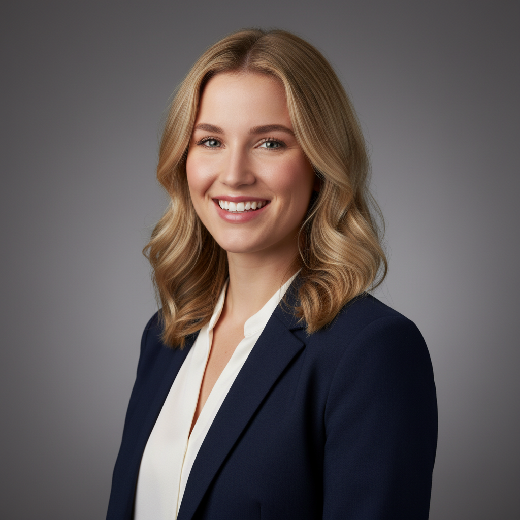 Professional headshot of woman in white blouse