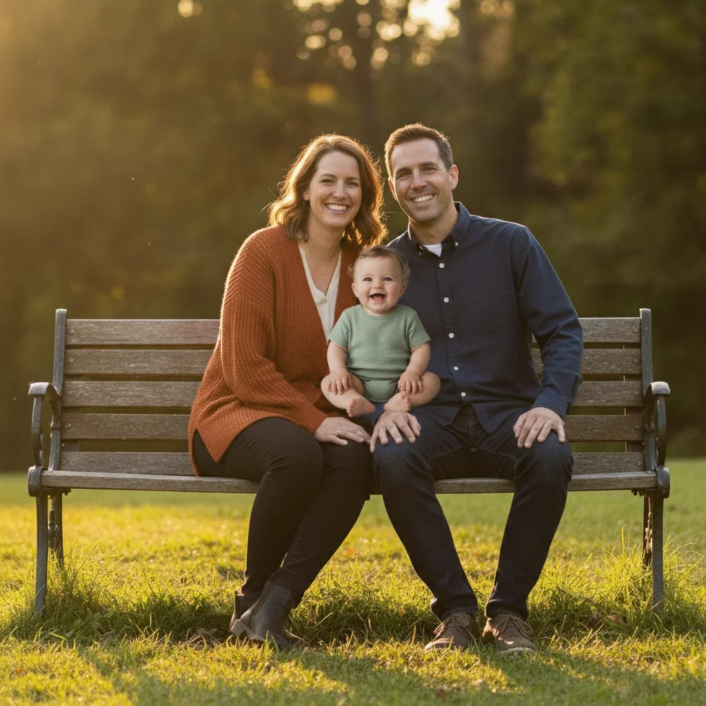 Family portrait with baby added between parents
