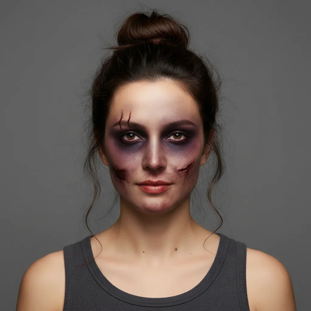 Same portrait with Halloween-style black eyes and bruising added