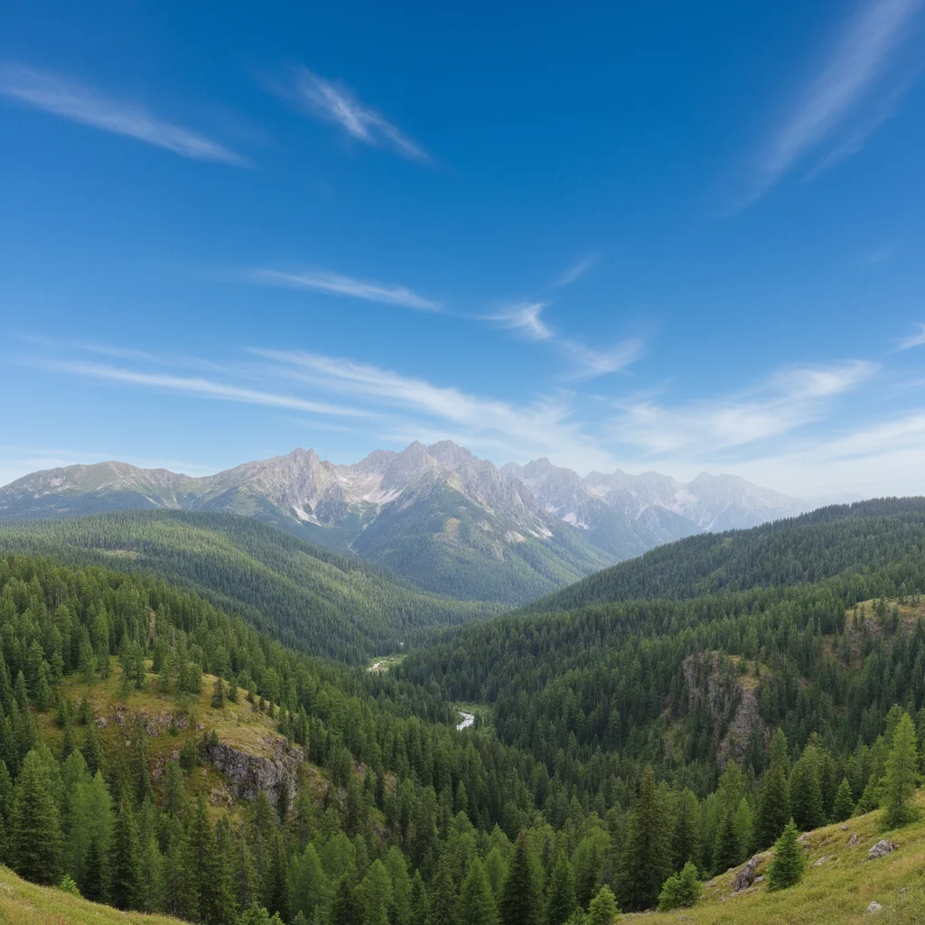 Same mountain landscape with a deep blue sky added