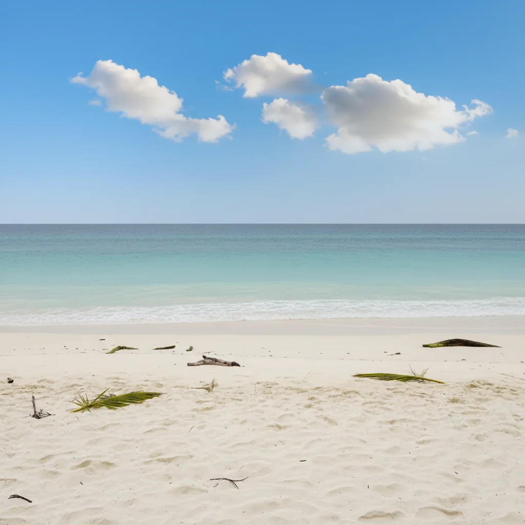 Same beach scene with vivid tropical blue sky added