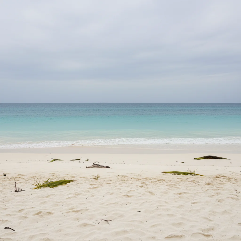 Beach scene with overcast grey sky