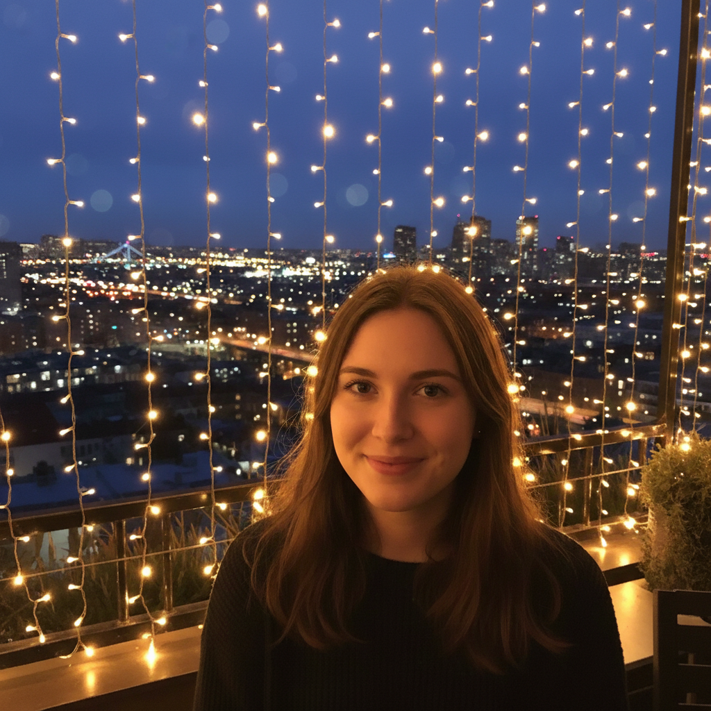Night portrait with dreamy bokeh light orbs