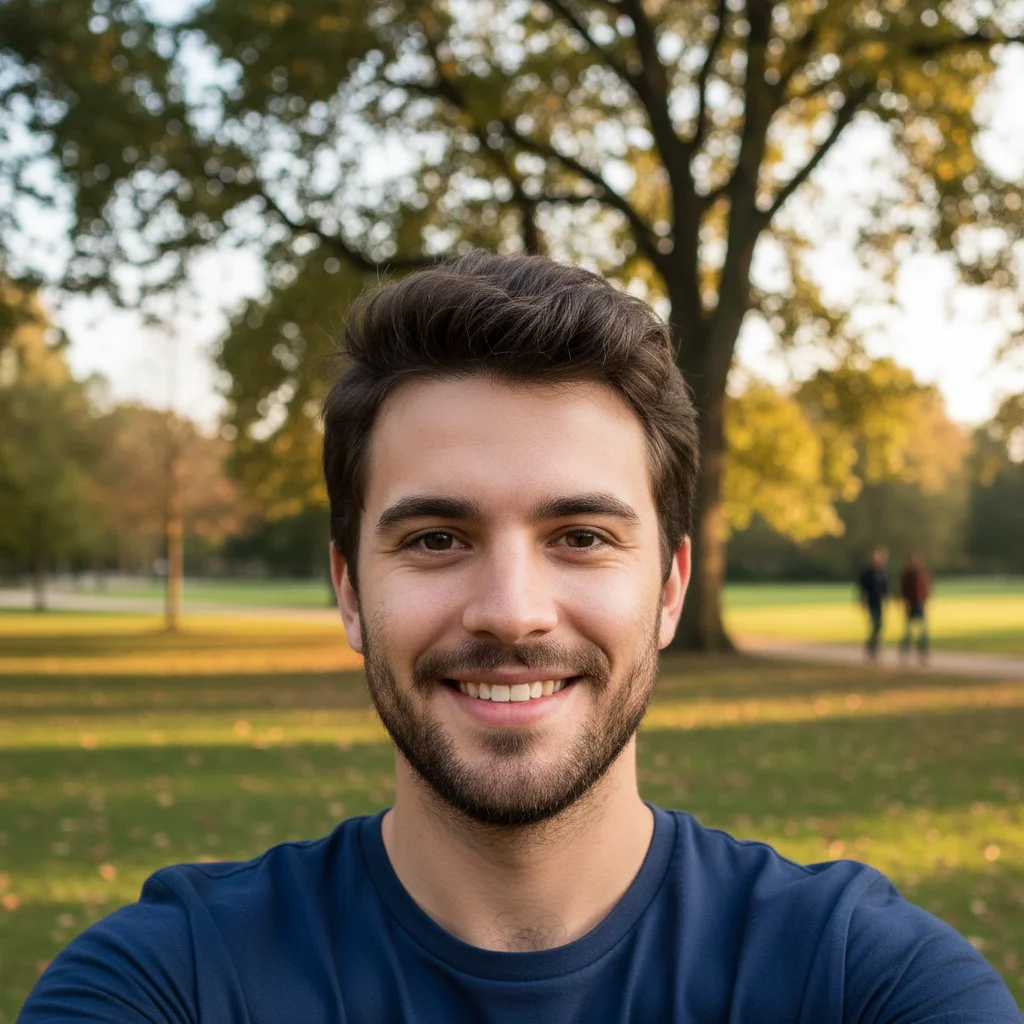 Solo portrait of a young man in a park
