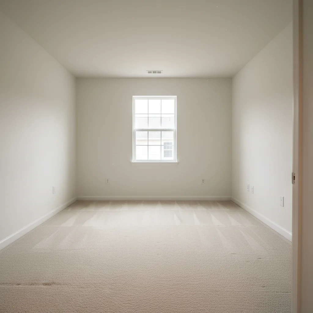 Empty spare bedroom with white walls and carpet, ready for home office conversion
