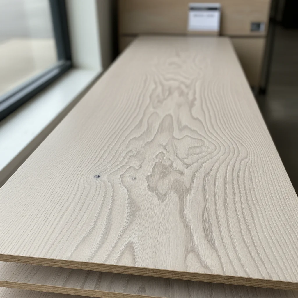 Wide-plank white oak hardwood flooring sample photographed flat showing wood grain