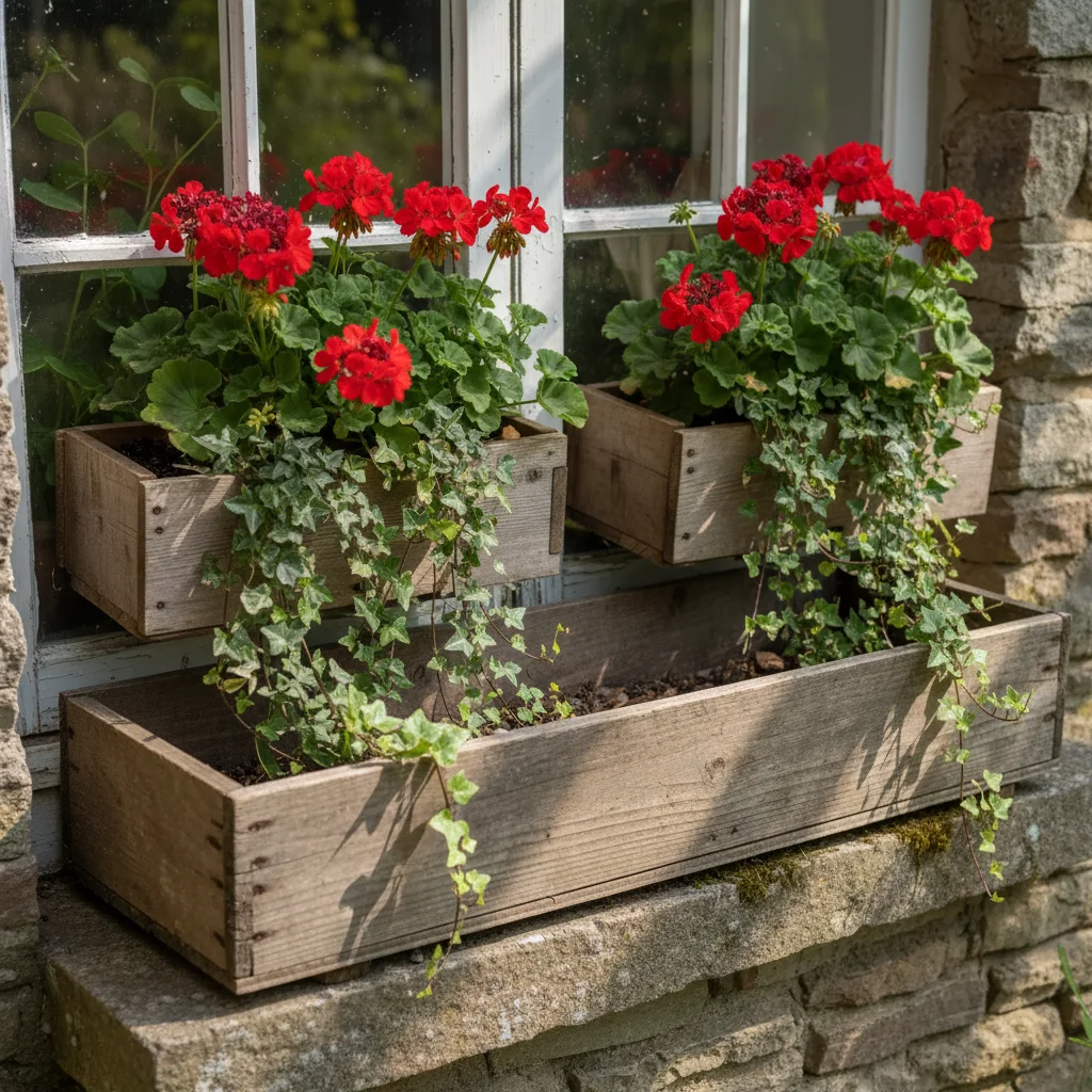 Building with window box flowers