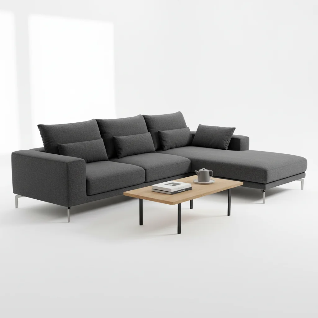 Light beige sectional sofa on white background