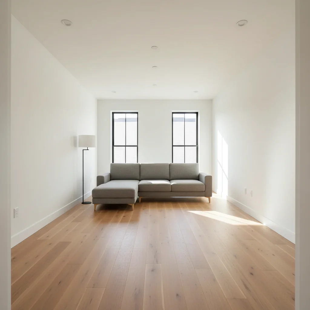 Same room with a gray sectional sofa placed by AI