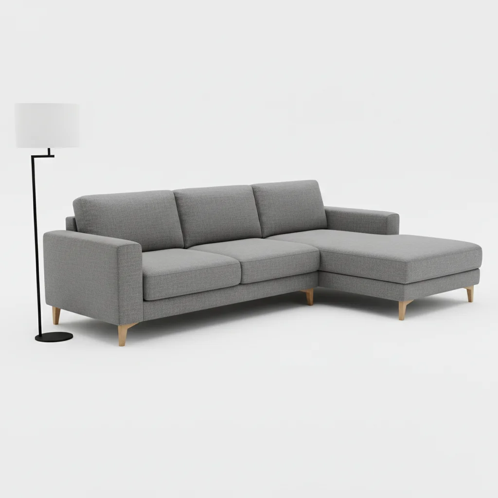 Gray sectional sofa on white background