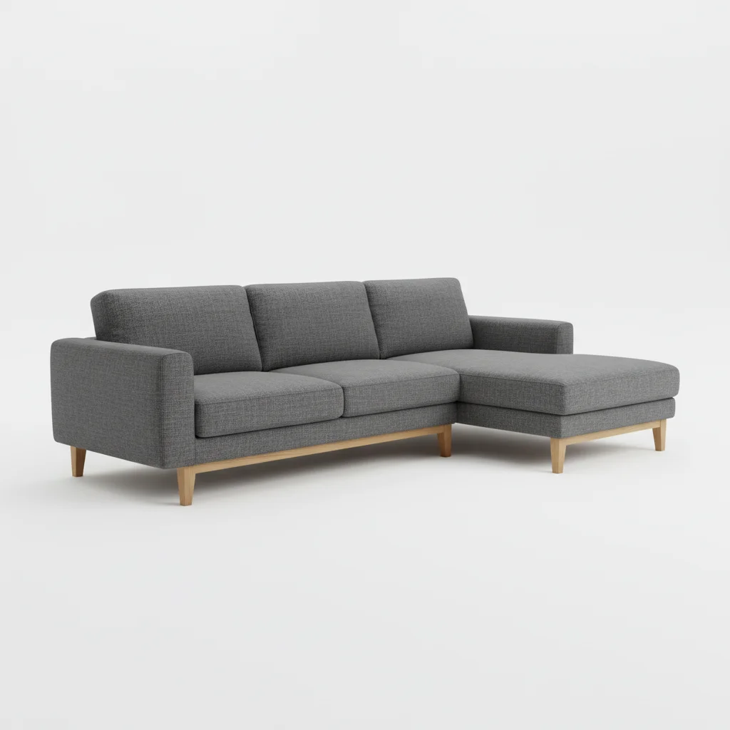 Light gray sectional sofa on white background