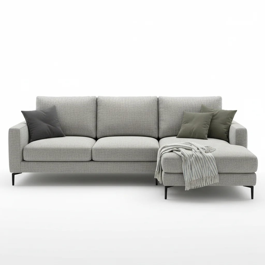 Upholstered king bed frame in light beige linen