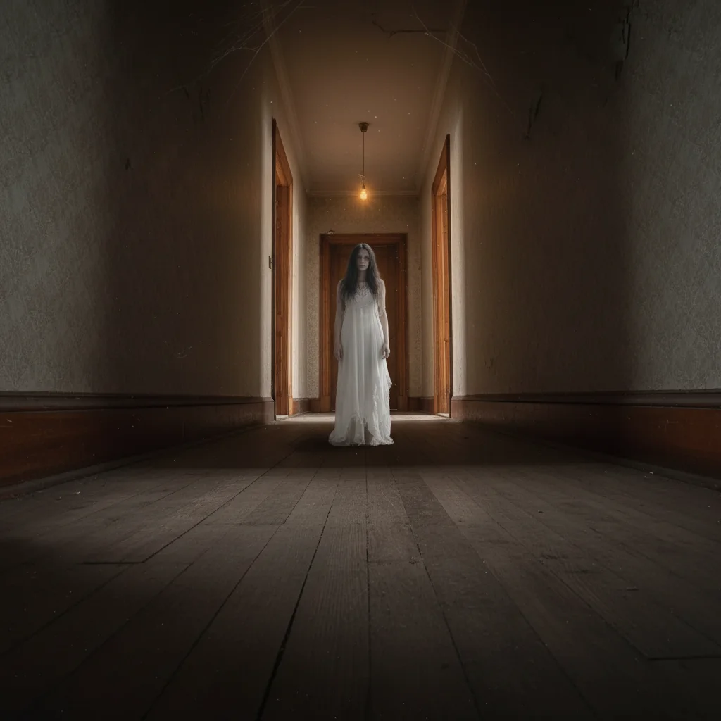 Hallway with AI-added translucent ghost figure