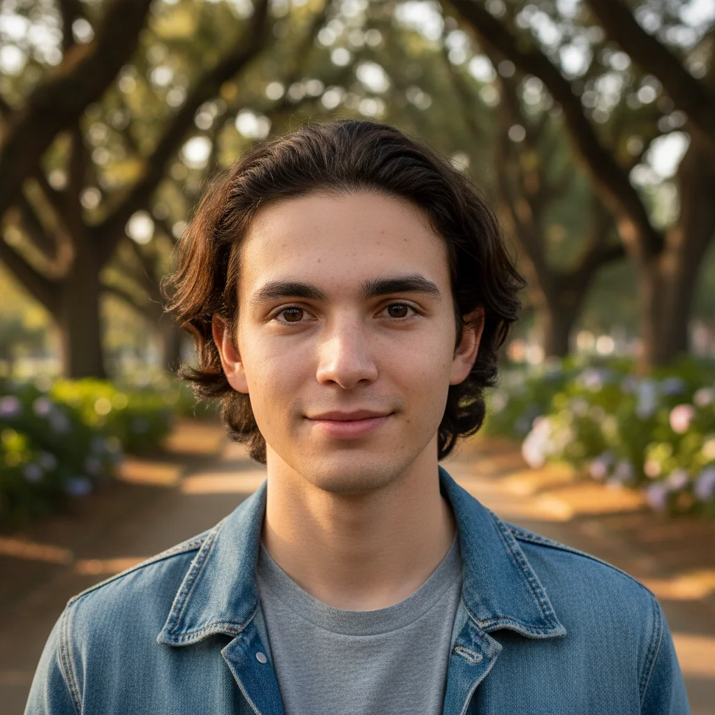 Outdoor portrait with visible face and no glasses in natural sunlight