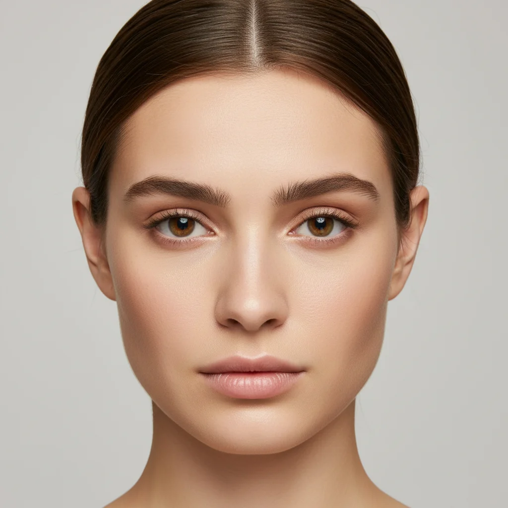 Clean model portrait with no glasses under soft studio lighting