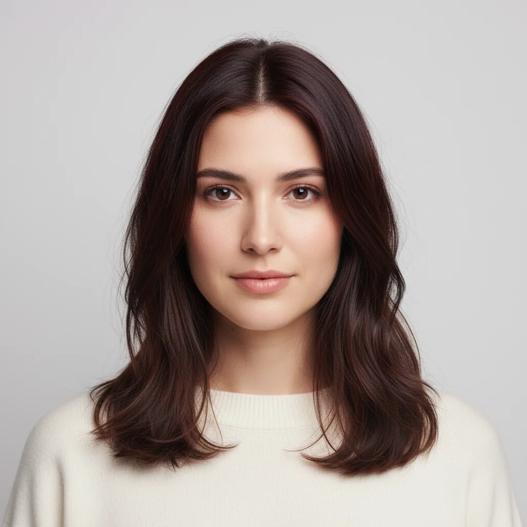 Woman with shoulder-length dark brown hair