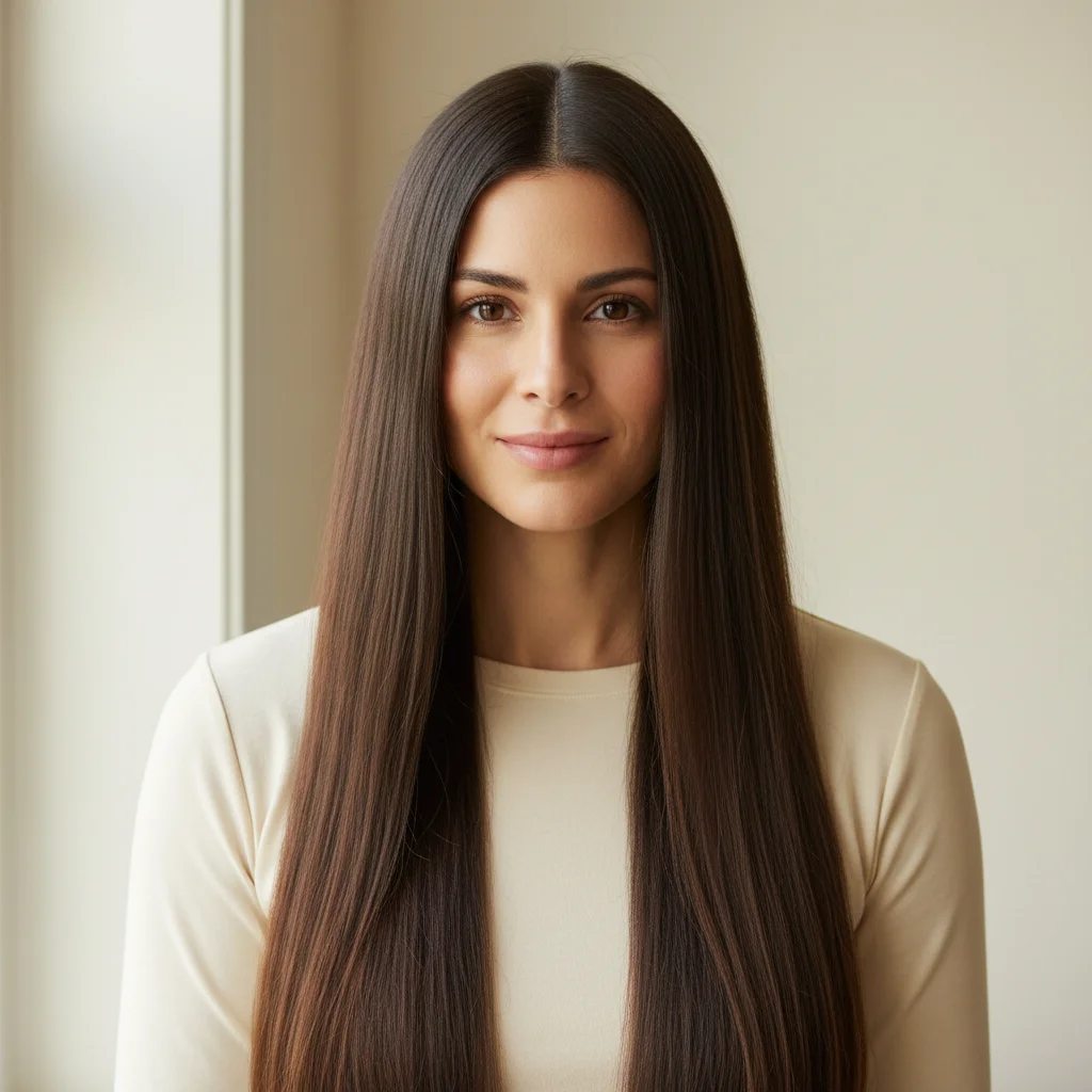 Woman with long dark brown hair