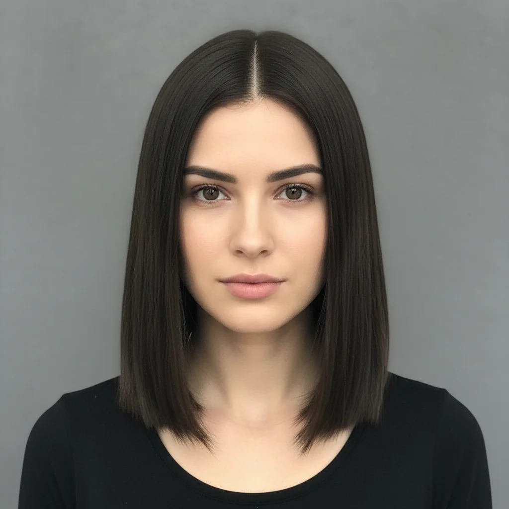 Reference photo showing target lob hairstyle with layers