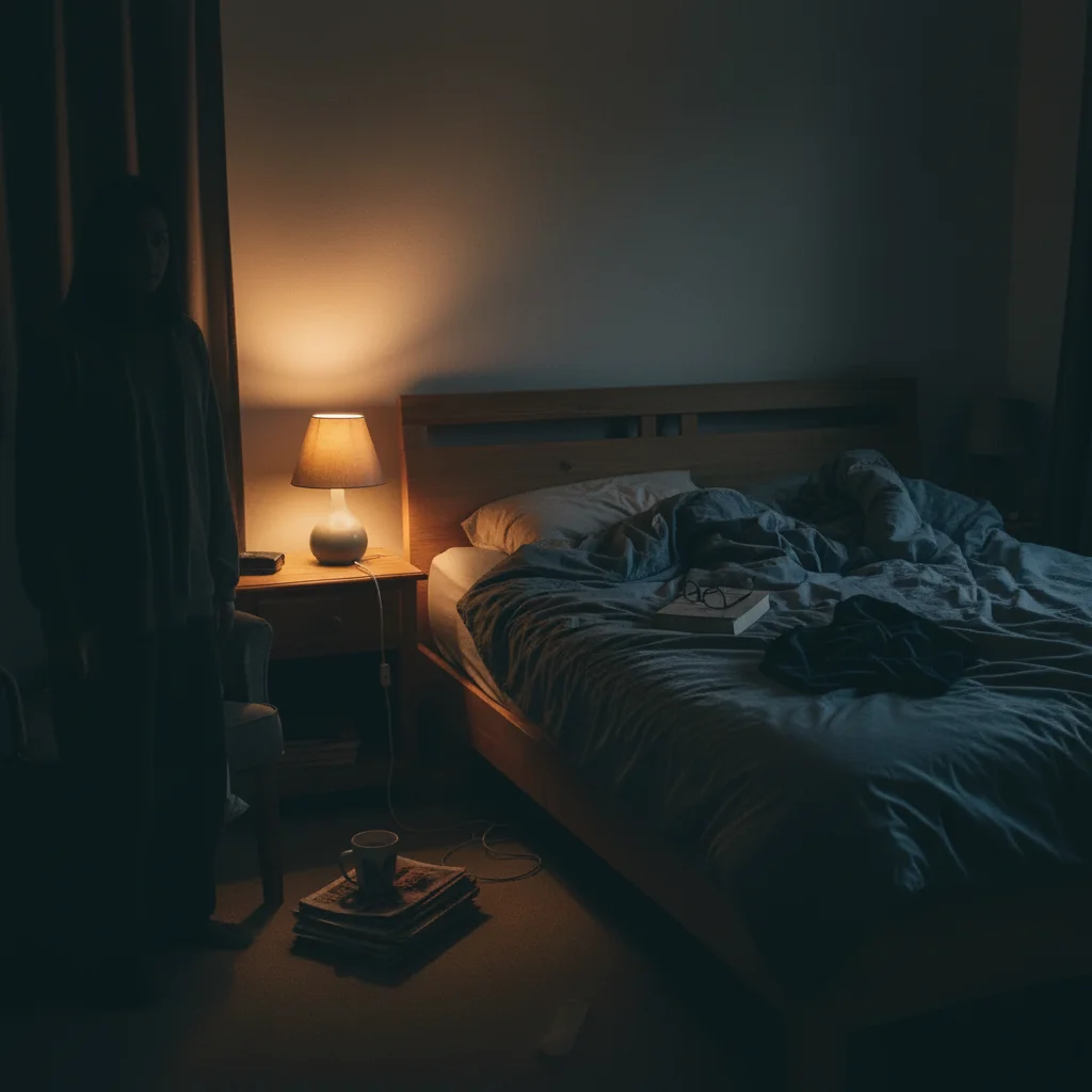 Room with AI-added shadowy figure in corner