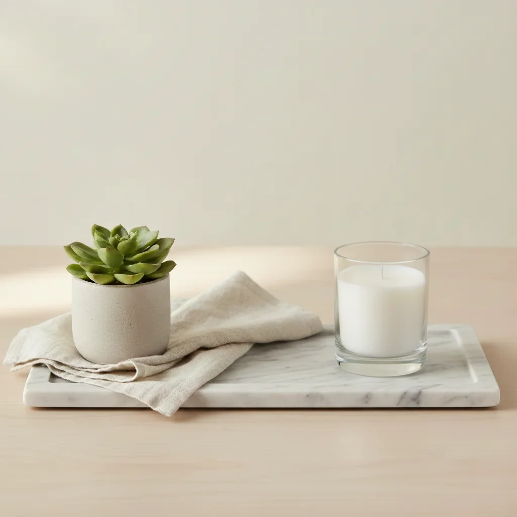 Same tray with a candle naturally added on the right side