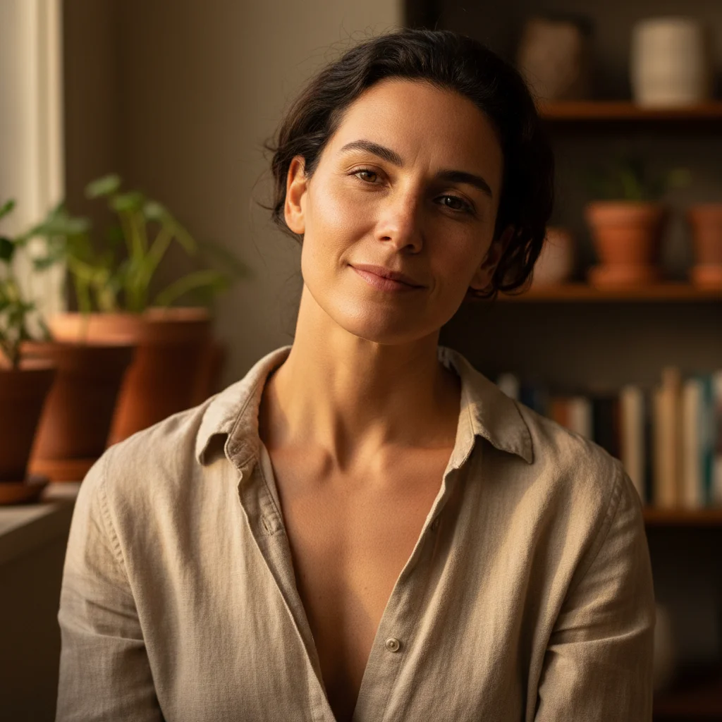 Portrait with visible neckline and collarbone, no jewelry
