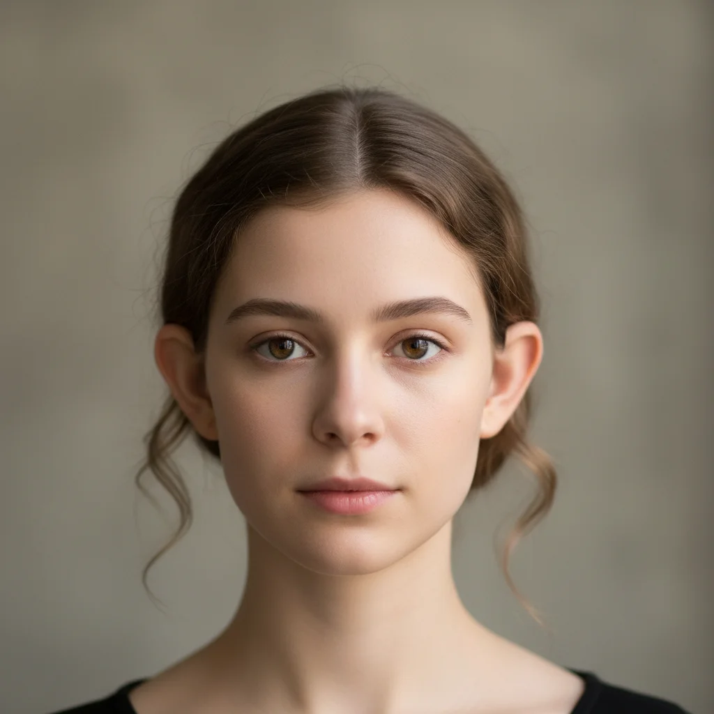 Portrait with visible ears and no earrings