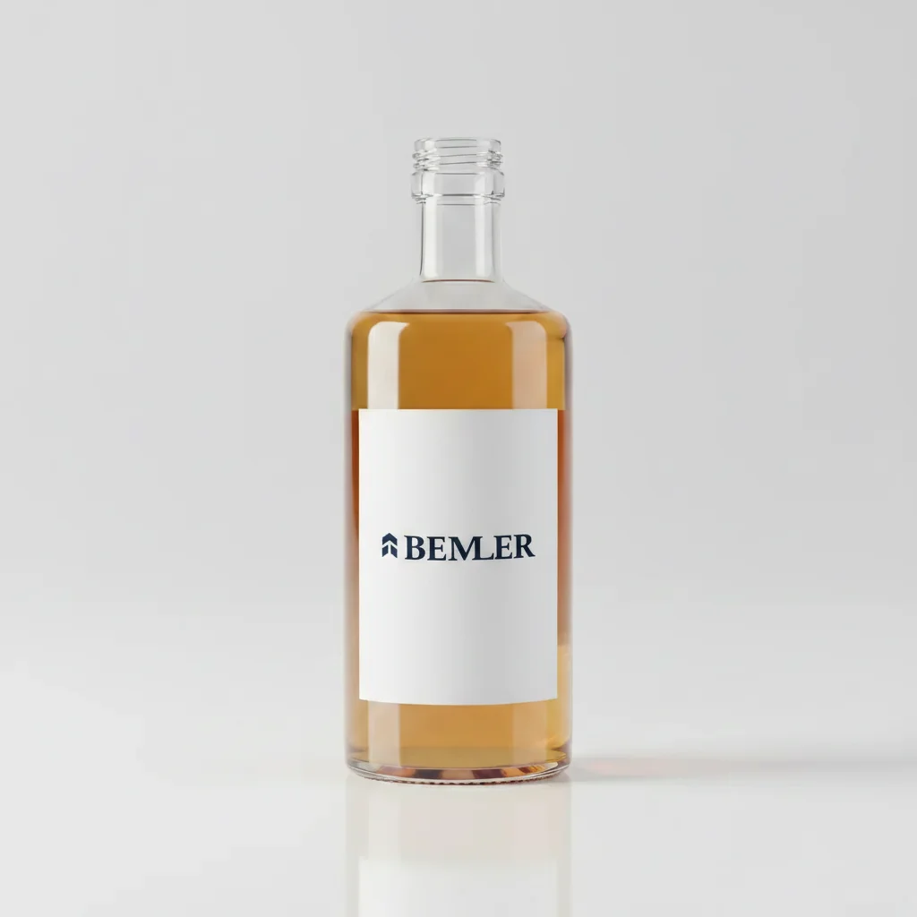 Same bottle with a brand logo naturally wrapped to the cylindrical label area