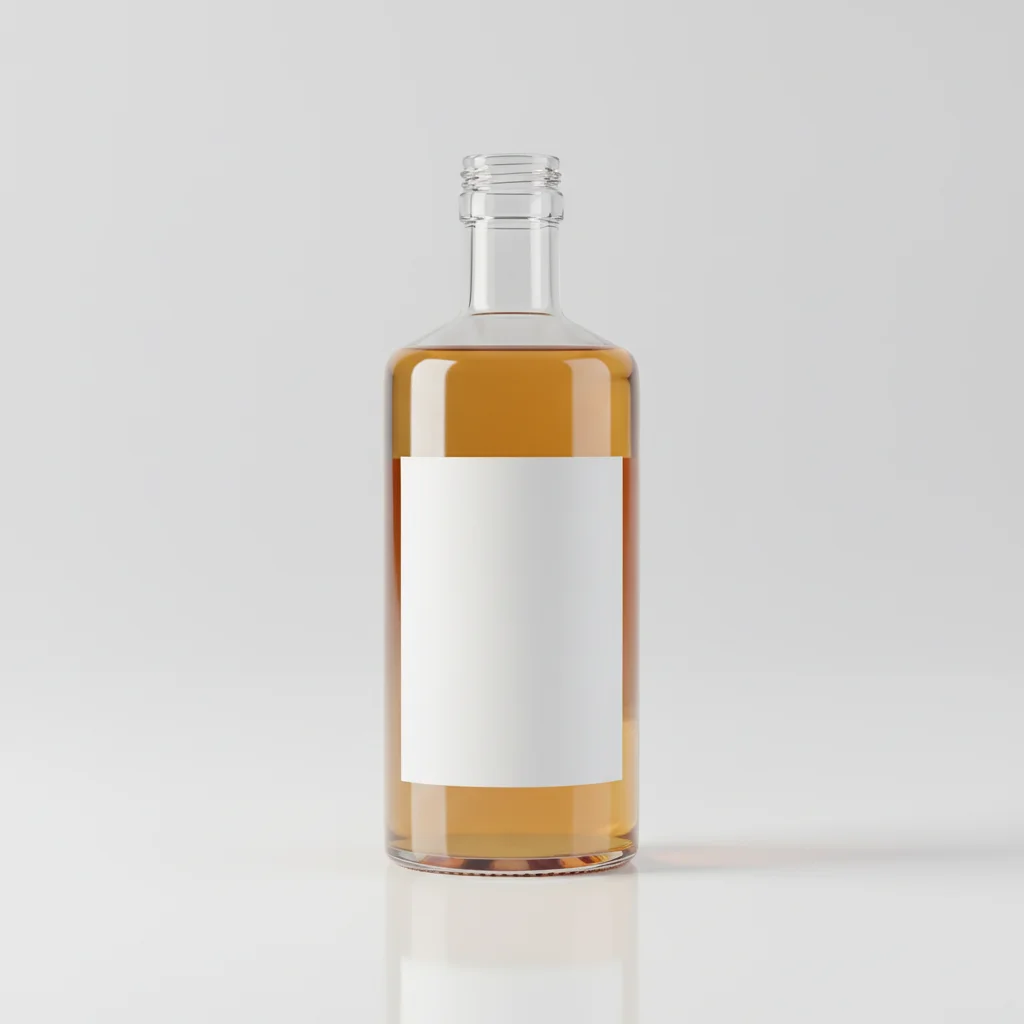 Plain white-label bottle with no branding on a white studio surface