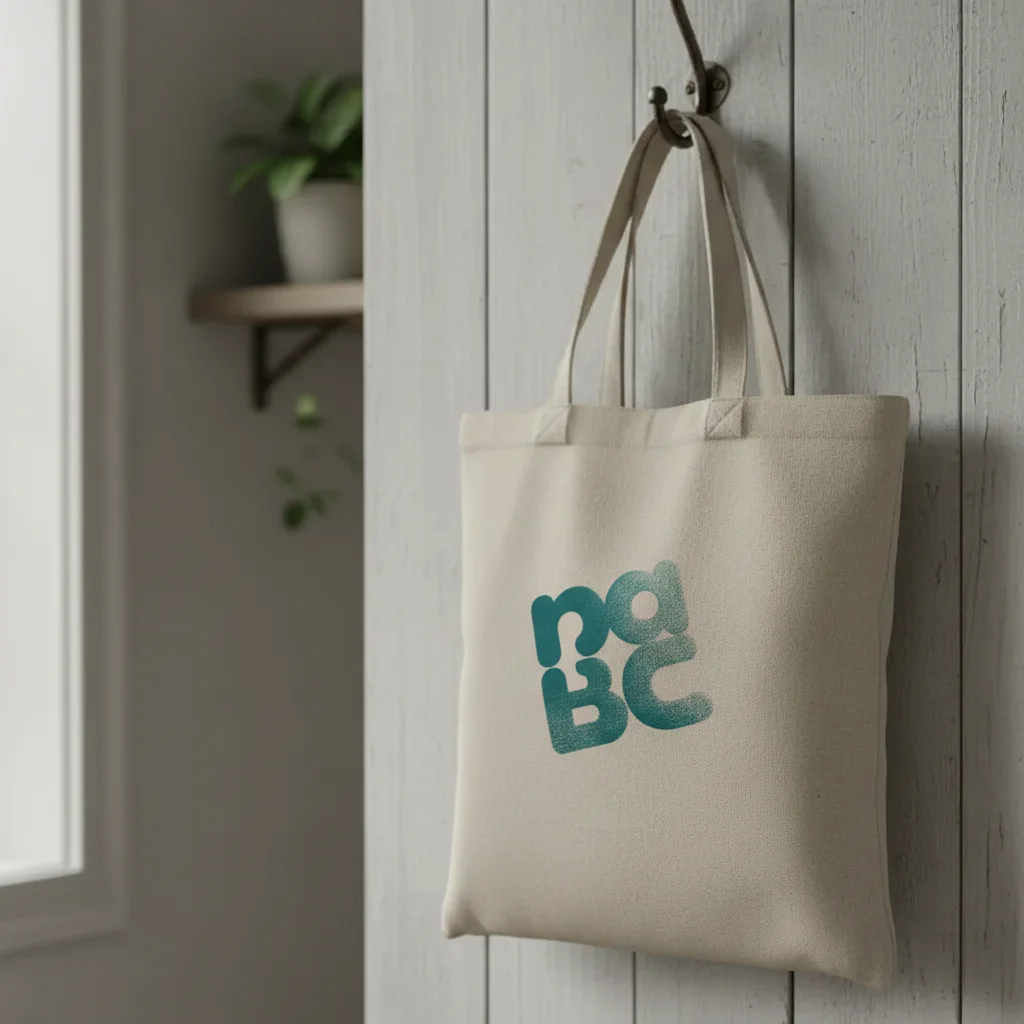 Same tote with a screen-print style logo naturally applied to the front