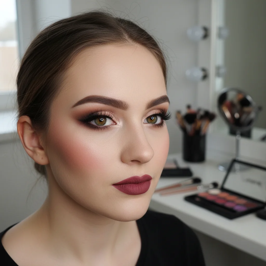 Professional woman with minimal makeup in casual photo