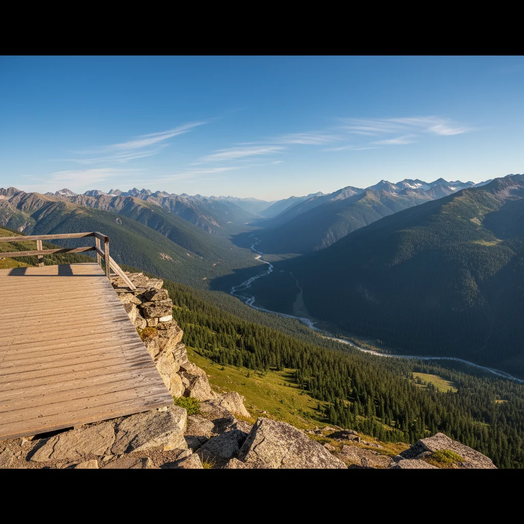 Mountain viewpoint photo with empty foreground on the left
