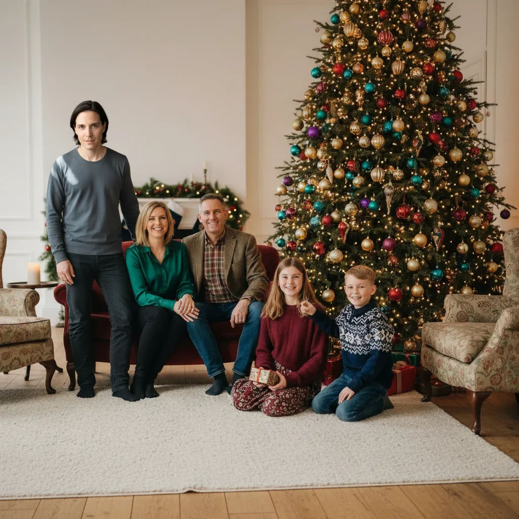 Complete holiday family photo with loved one gently added on the left