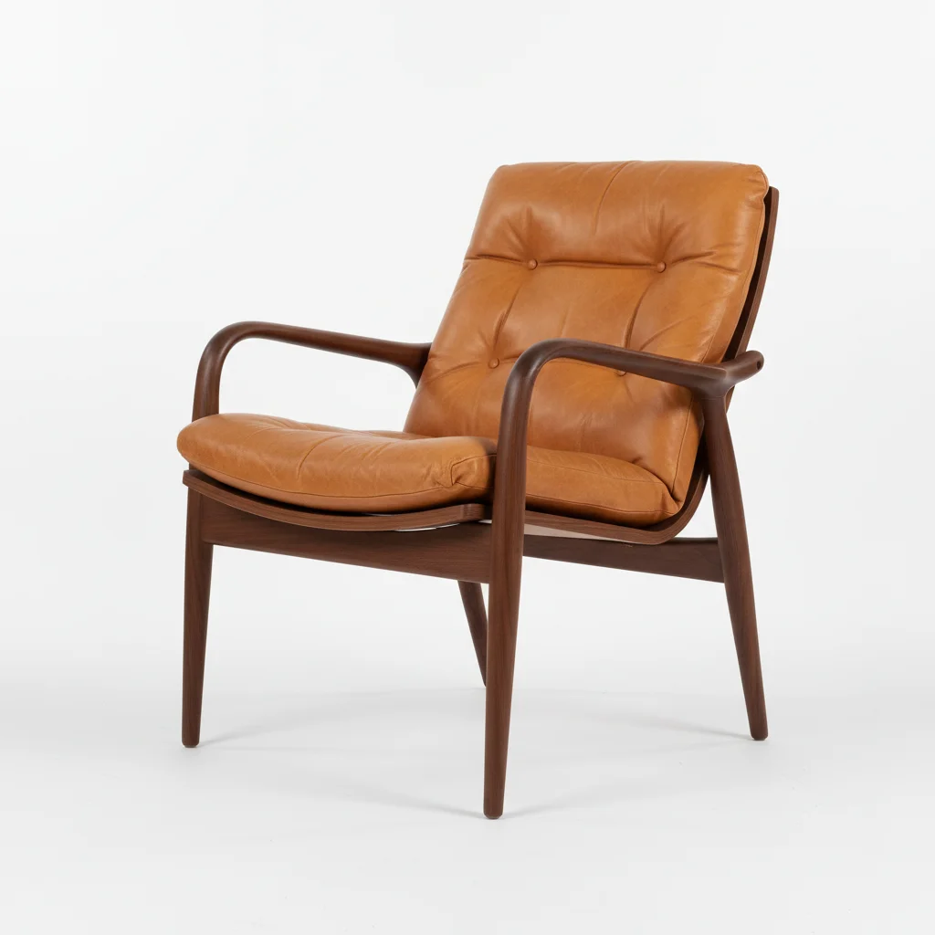 Mid-century modern lounge chair on white background from catalog