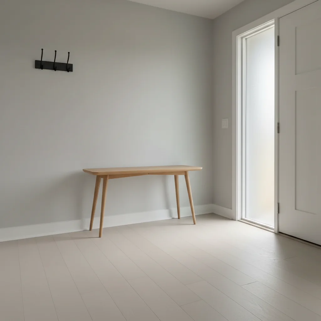 Entryway with Scandinavian console table and clean minimal aesthetic