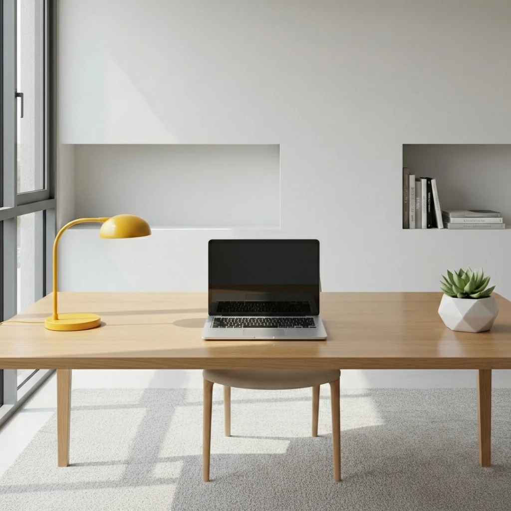Desk with laptop added naturally