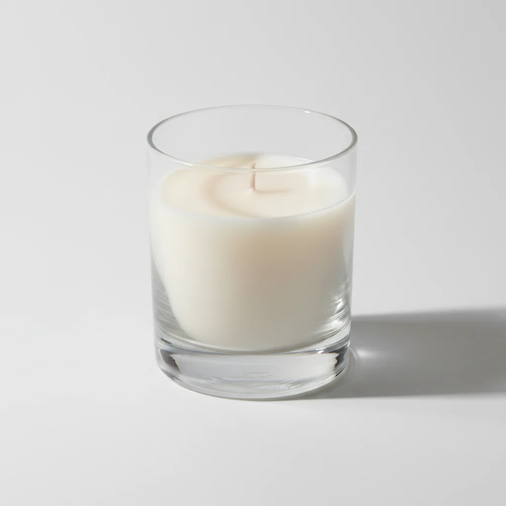 Reference: cream pillar candle in clear glass jar