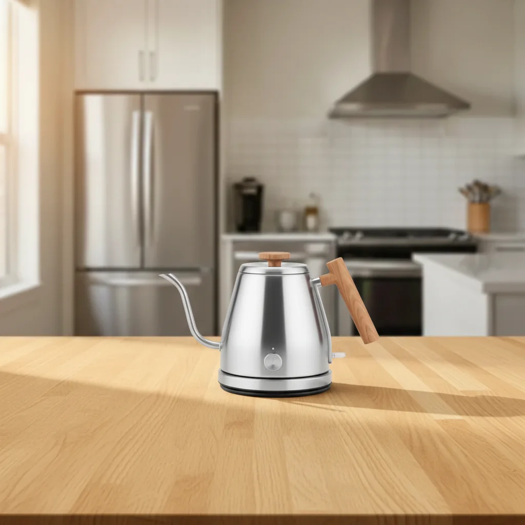 Same kitchen table with a ceramic mug naturally placed in the center