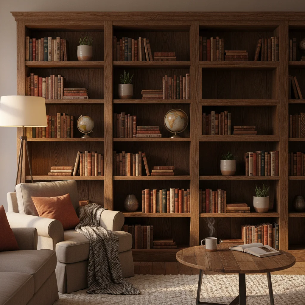 Living room shelf with a clear empty section on the right
