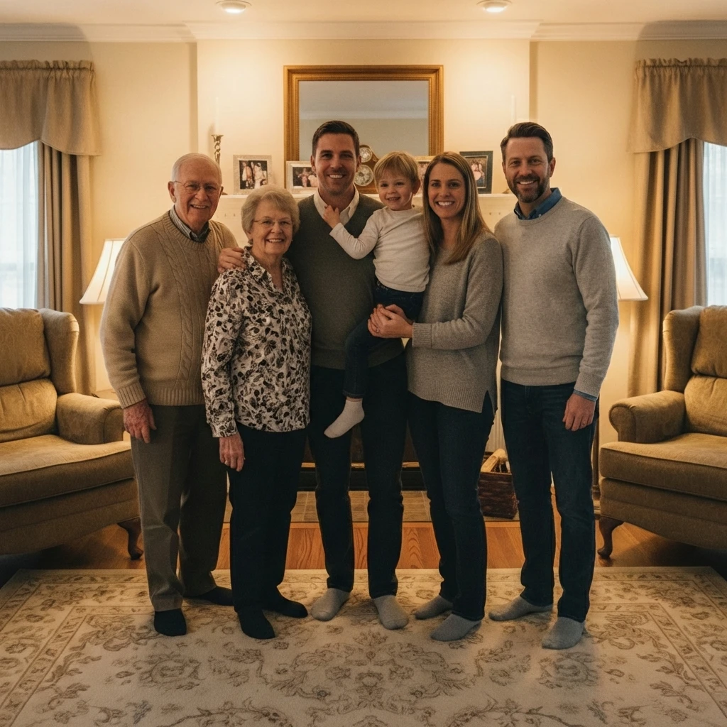 Complete family photo with person added