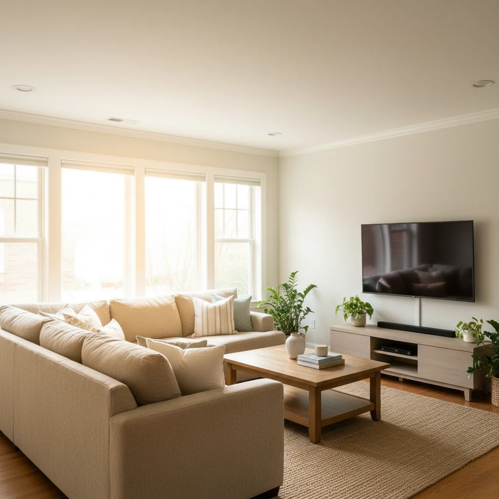 Empty living room with couch