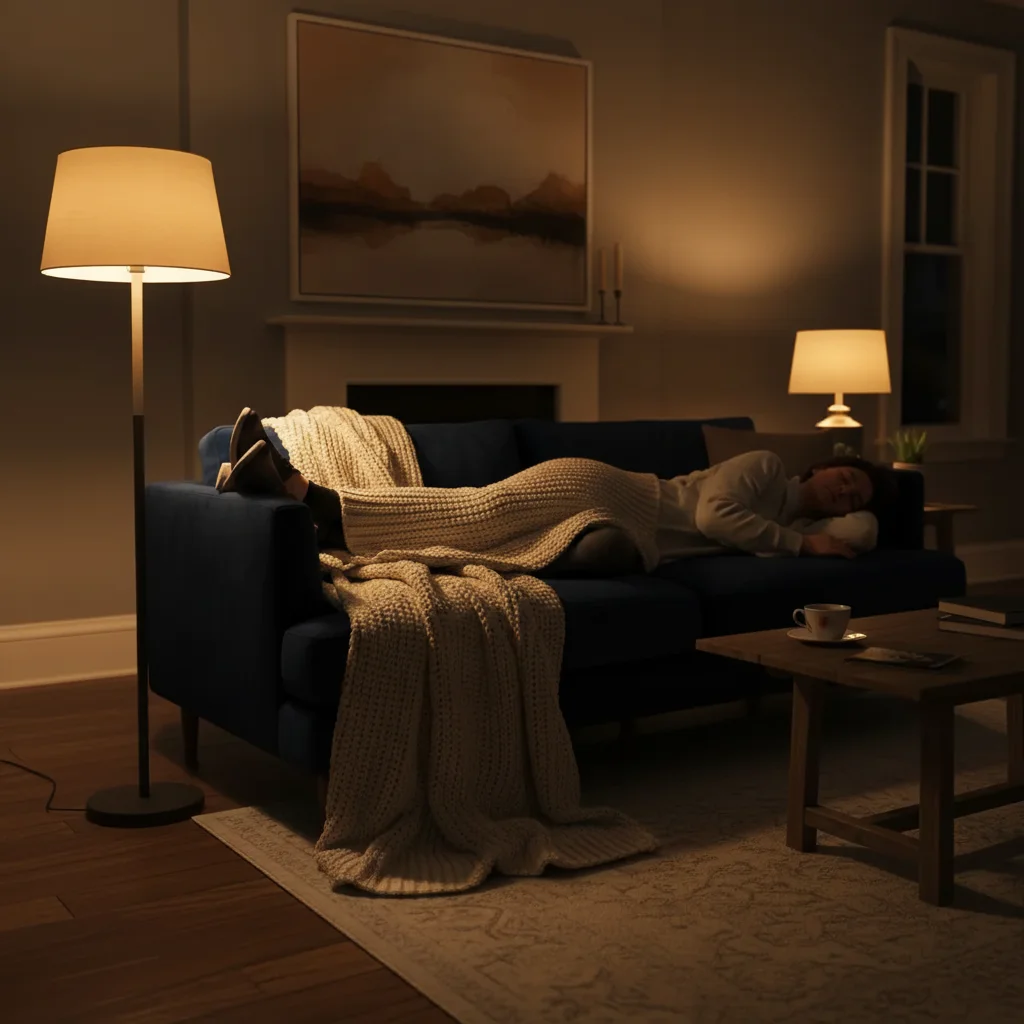 Couch with AI-added sleeping stranger