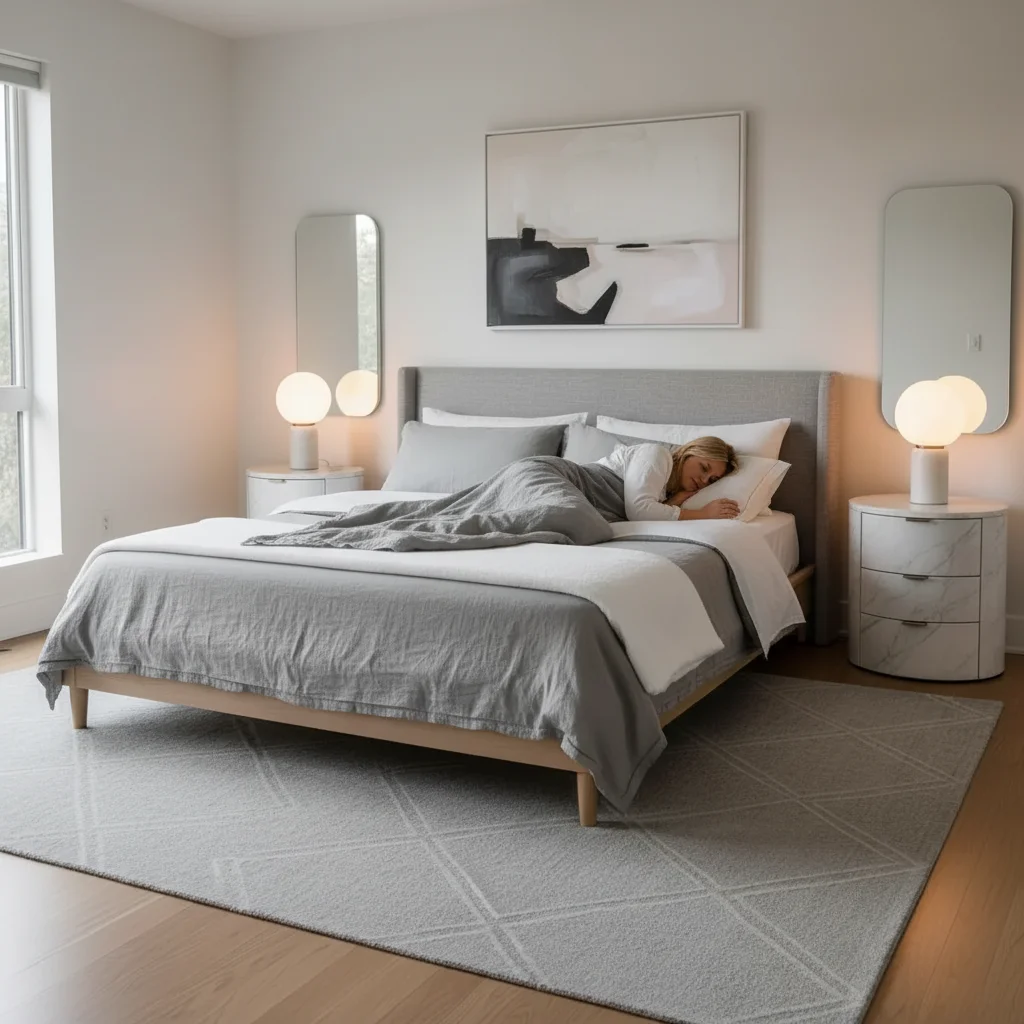 Bed with AI-added woman sleeping for jealousy prank