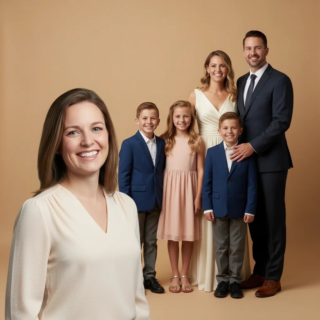 Complete family portrait with grandmother added on the left