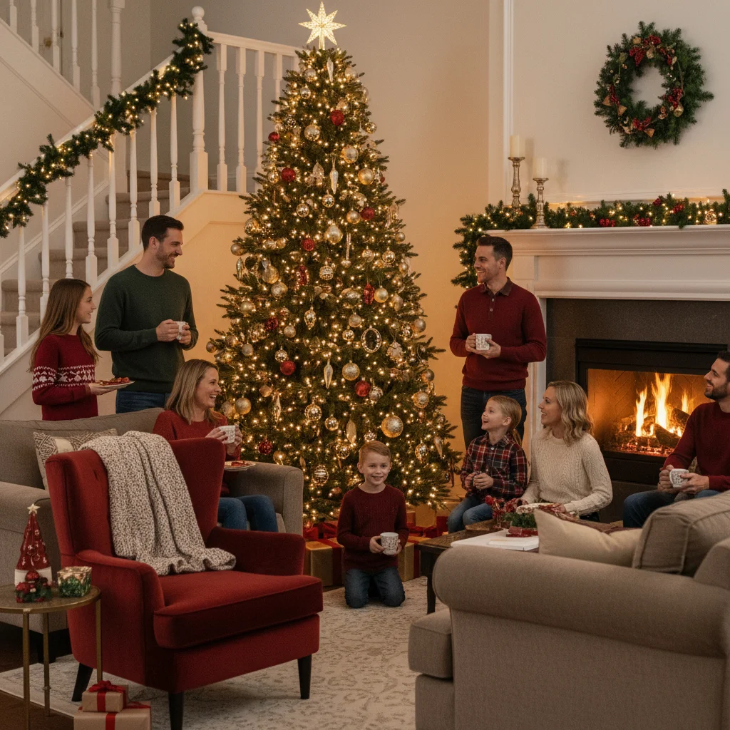 Holiday family picture with an empty chair in the front row