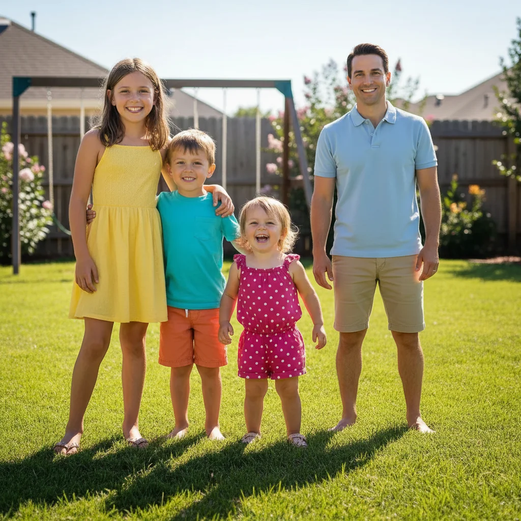 Four siblings complete together outdoors