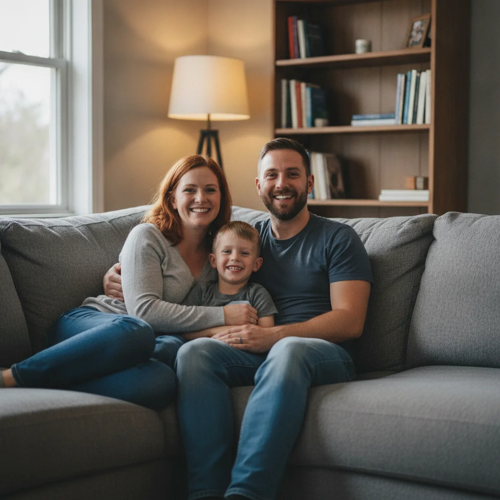 Family portrait on couch