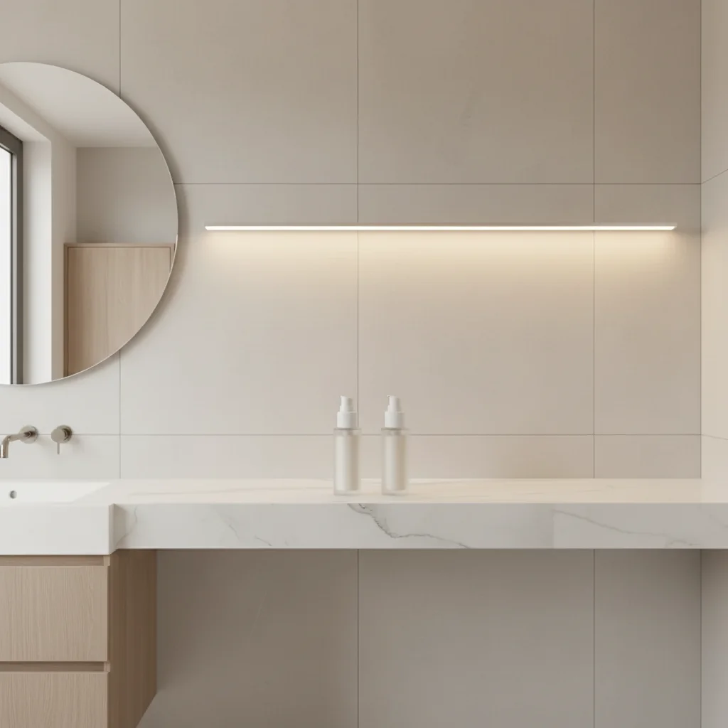 Same bathroom shelf with a skincare product naturally composited in