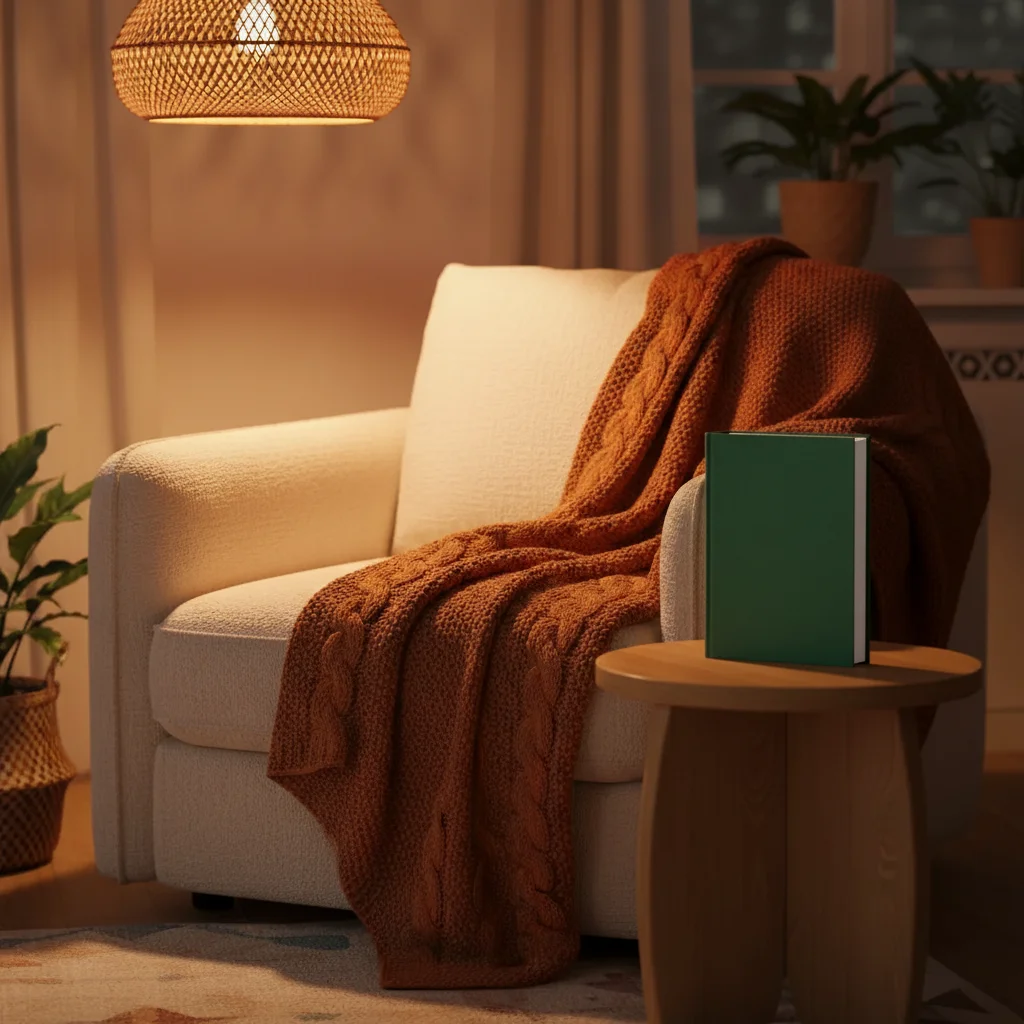 Same vignette with a book naturally placed on the side table